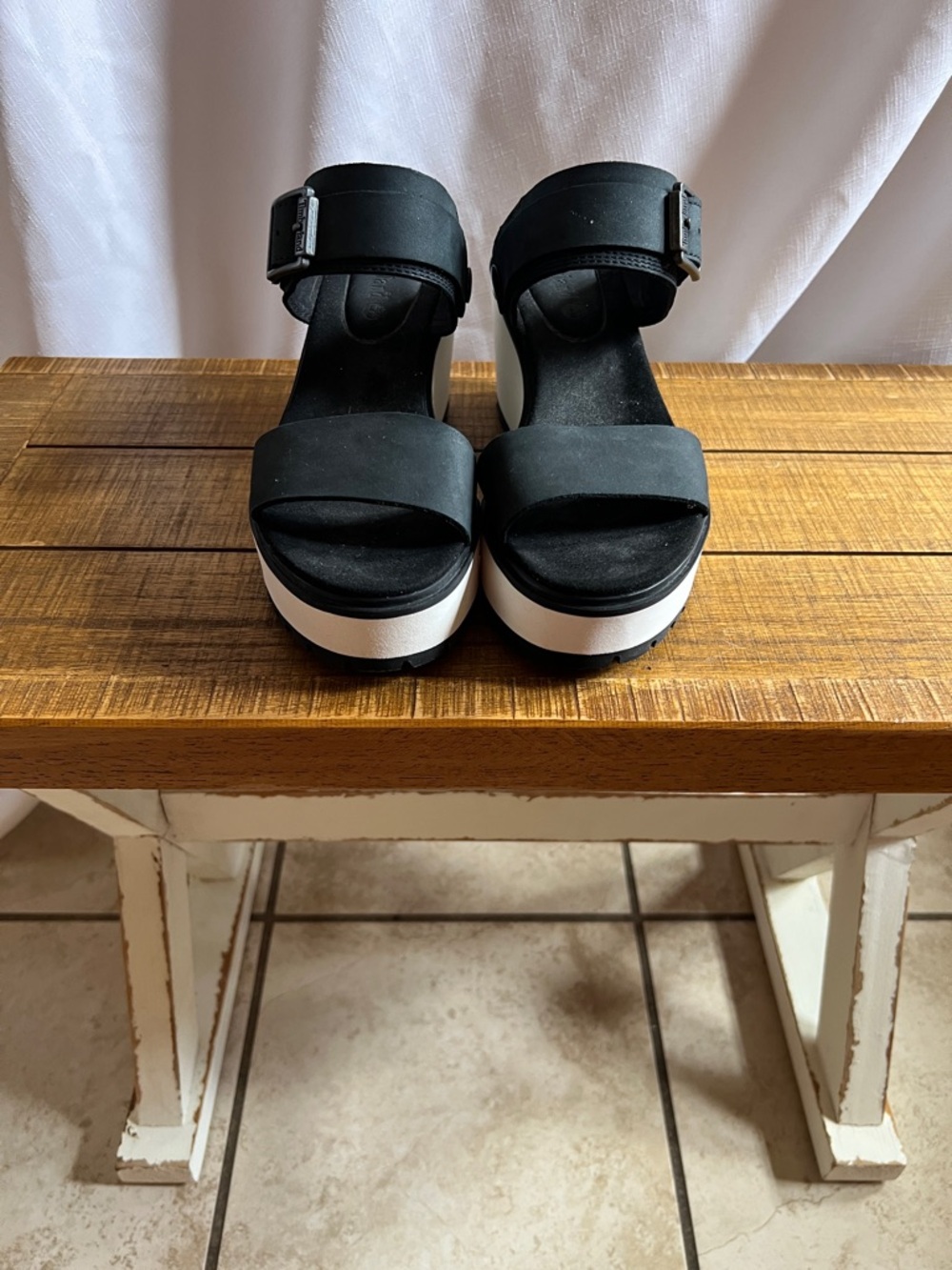 Timberland Black and White Platform Wedge Sandals - Picture 4 of 8